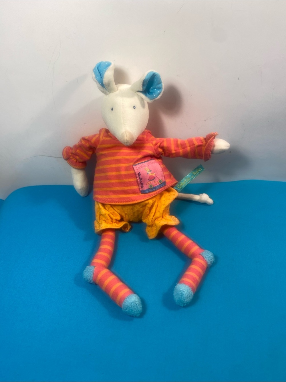 Moulin Roty Mouse Plush in Orange, Pink & Blue